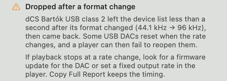 In the Checks tab: Dropped after a format change, with what happened and what to change.